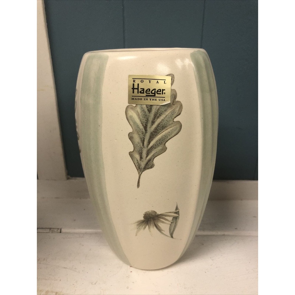 Royal Haeger Artware Pottery Kate Nessler Naturewood Botanical Vase Beige‎ Green